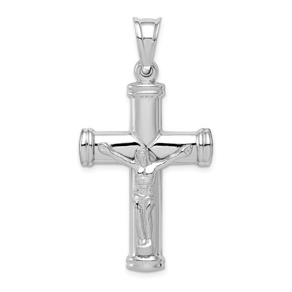 Sterling Silver Rhodium-Plated Hollow Crucifix Cross Pendant 24x47mm